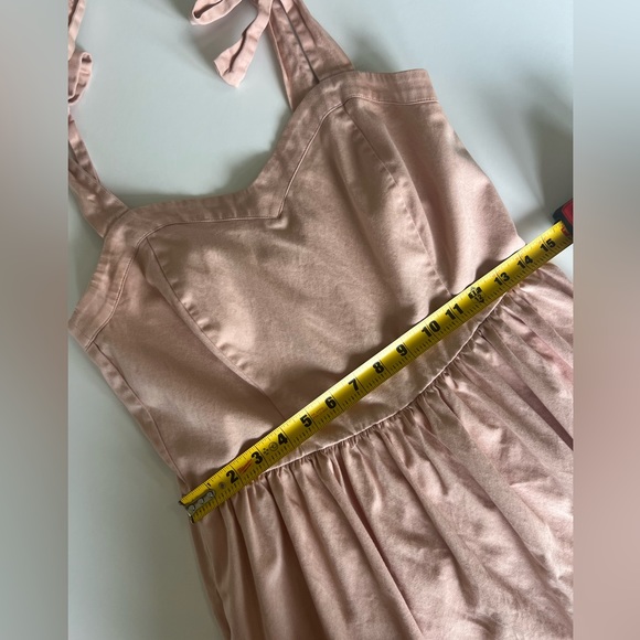 Cotton Dusty Powder Pastel Pink Ruffle Bow Tie Strap Summer Ballerina Midi Dress - Picture 8 of 10